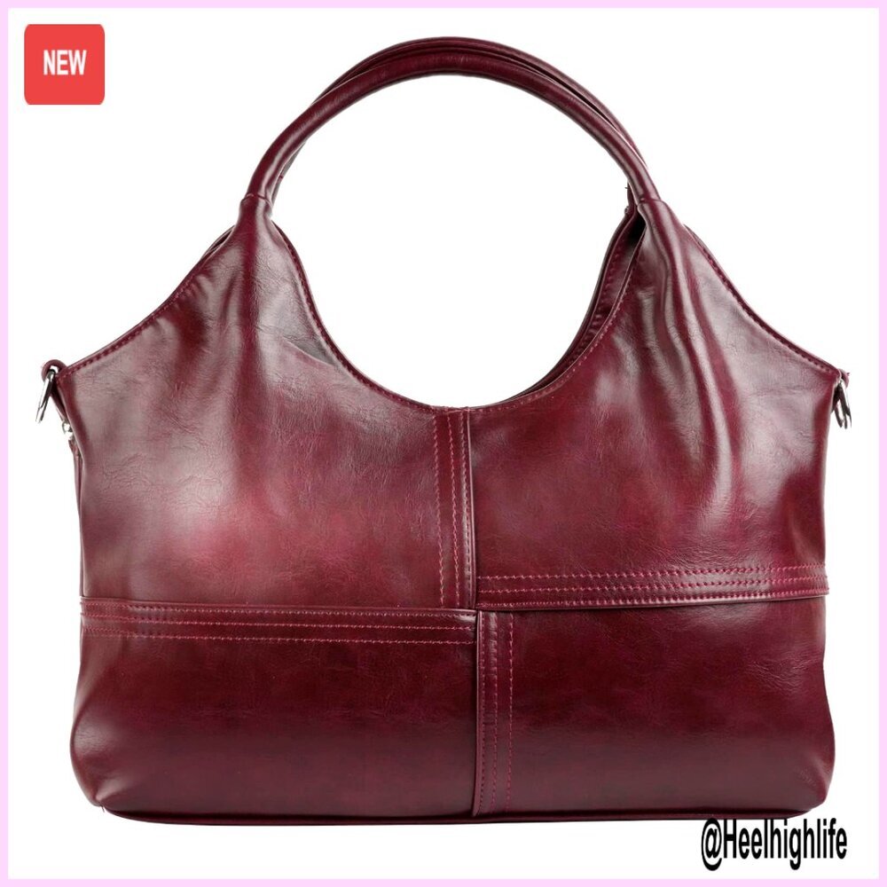 Vegan Leather Tote Hobo Bag with Detachable Strap, 13.5"